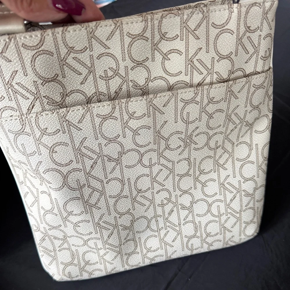 CK Signature Monogram Cream Crossbody Bag - Picture 2 of 5